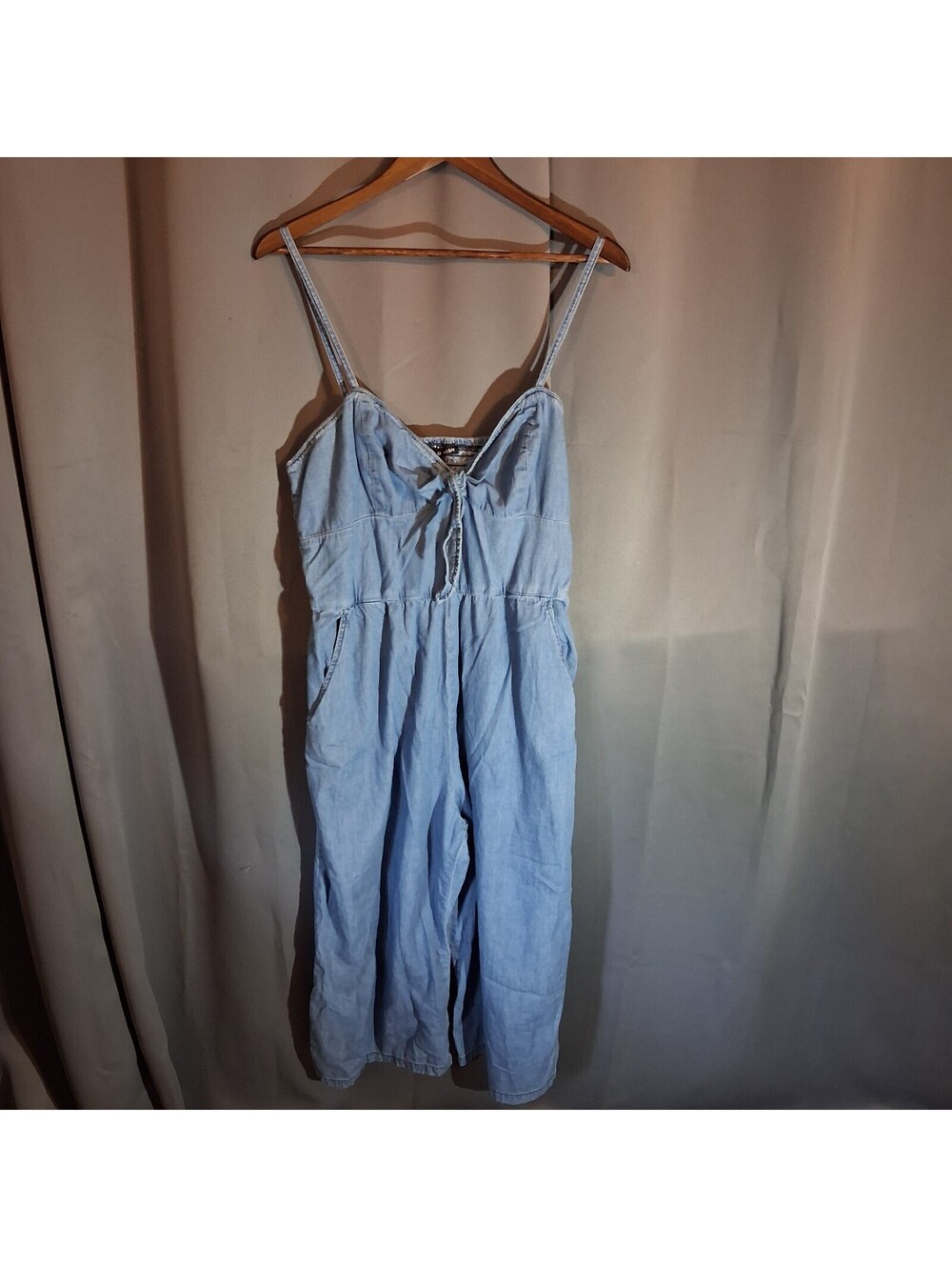 As U Wish Light Blue Denim Adjustable Strap Jumpsuit XL